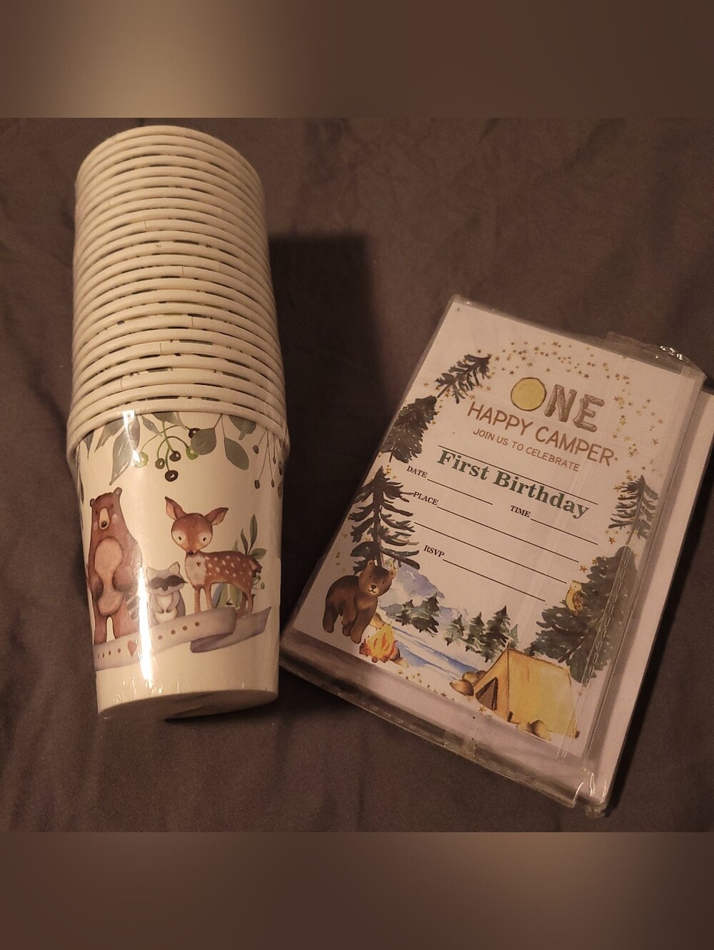 Kids Outdoor Themed Birthday Party Cups And Invite Cards